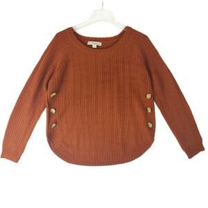 LOVE CHANGE Italy Women's L Long Sleeve Side Button Crop Sweater, Burnt Orange